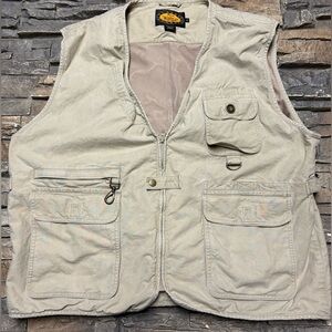 Vtg Woolrich Men’s Fishing Hunting Canvas Khaki Vest Sz XL Vented Pocket Outdoor
